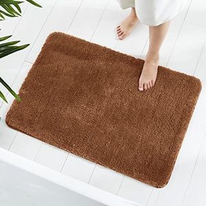 Badmat 60 x 90 cm van microvezel, wollig, absorberend, antislip, machinewasbaar, voor de badkuip, douche en badkamer (bruin)