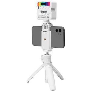 Rollei Comfort Desktopset, led, wit, met mini-statief met RGB-ledvideolicht, kogelkop en smartphonehouder, ideaal voor vlogger en bloggers