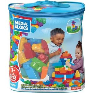 Mega Bloks tas, blauw, bouwsteenset, 60 delen, speelgoed voor baby's en kinderen van 1 tot 5 jaar, DCH55