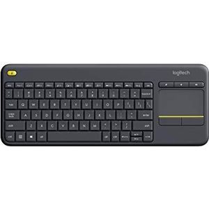 Logitech K400 Plus draadloos touch-tv-toetsenbord met mediabediening en touchpad, Amerikaans internationaal QWERTY-toetsenbord - zwart