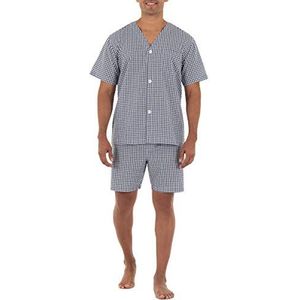 Fruit of the Loom Broadcloth pyjama met korte mouwen, pijamaset voor heren, marineblauw/wit geruit