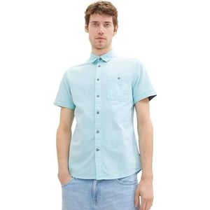 TOM TAILOR 1038457 Herenhemd met korte mouwen en borstzak (1 stuk), 32384 - Structuur met blauwe en witte stippen