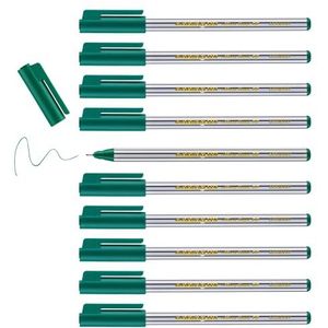 edding 89 groene viltstiften, fijn, 10 pennen, extra fijne ronde punt, 0,3 mm, fijne viltstift voor fijn, nauwkeurig schrijven, om te markeren en te tekenen, voor kantoor, school en thuis