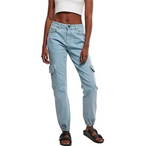 Urban Classics Dames Organic Stretch Denim Cargo Broek Dames, Clearblue Bleached