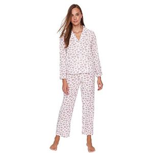 Trendyol Damespyjama set in hartvorm met geweven overhemd en broek, meerkleurig, 66, Meerkleurig