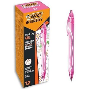 BIC Gel-ocity Quick Dry intrekbare gelpennen, medium punt (0,7 mm) - roze, 12 stuks