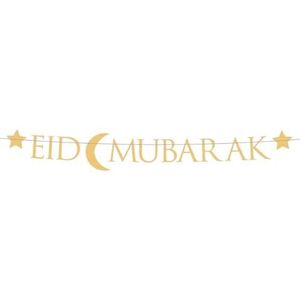 Gouden banner ""Eid Ramadan"" - decoratie voor suikerfeest - 220 x 15 cm - islamitische party Mubarak