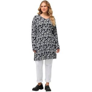 Ulla Popken T-shirt long pour femme, tunique imprimée, Noir, 48-50