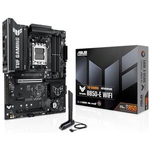 ASUS TUF Gaming B850-E WiFi, AMD ATX moederbord, 8+2+1 voedingsfasen, DDR5-slot, PCIe 5.0 klaar, 3 M.2-sleuven, WiFi 6E, Realtek 2.5Gb Ethernet, USB-C 20 Gbps, BIOS Flashback en Aura Sync