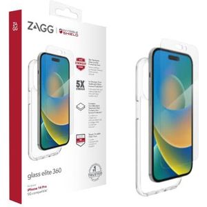 Zagg ZAGG Glass Elite 360 Protection d'écran & Clear Case Bundle Compatible avec iPhone 14 Pro, antichoc, Résistant aux rayures, Glass-Like, Anti-Microbial, (Clear)