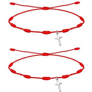 Cotigo Armband met 7 knopen, geluksbrenger, van staal, geluk en bescherming tegen het boze oog, voor koppels en vrienden, verstelbare sieraden, uniseks, rood