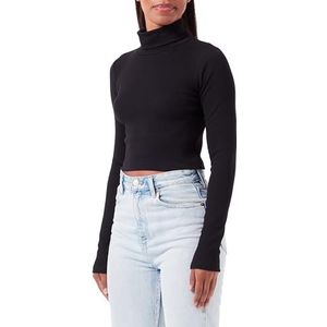 JACK & JONES Jxfan Str Ls Crop Rib Tee Jrs Noos Top Dames, zwart.