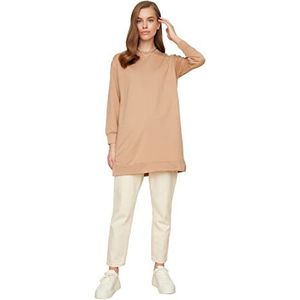 Trendyol sweatshirt, gebreid, beige, bike, collar, basic trainingspak, dames, Beige