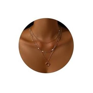 MOROTOLE Meerrijige chokerkettingen voor dames, modieus en stapelbaar, delicate choker in goud/zilver voor dames, ronde hanger ketting, Sterling Zilver, Geen edelsteen