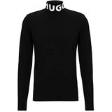 HUGO Dardini233 Slim Fit T-shirt met lange mouwen en logo op de opstaande kraag, Zwart 1, S, Zwart 1