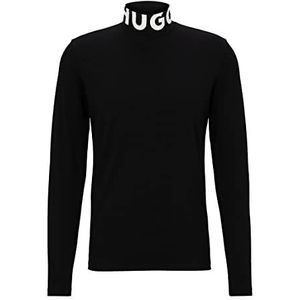HUGO T-shirt à manches longues Dardini233 Slim Fit avec logo sur le col montant, Noir 1, XL