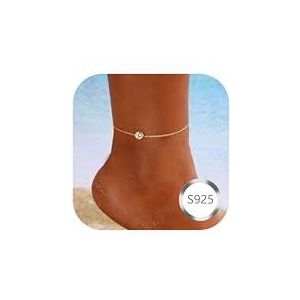 CASSIECA Enkelarmband voor dames, enkelketting van 925 sterling zilver, enkelbandje voor dames, verstelbaar, enkelketting, dames, waterdicht, zilver, roségoud