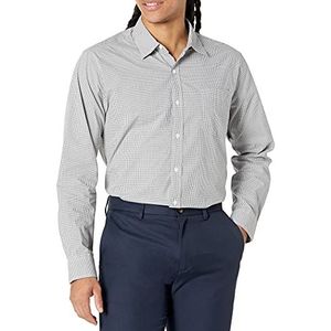 Amazon Essentials Heren casual popeline overhemd met lange mouwen klassieke pasvorm Gingham Grey XS