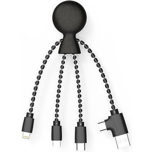 Xoopar - Mr Bio 4-in-1 multiUSB-kabel in octopusvorm, zwart, universele oplader van gerecycled kunststof, USB-aansluiting, USB-C, Lightning, micro-USB voor universele smartphone