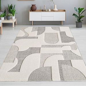 CARPETIA Modern design tapijt voor woonkamer 140 x 200 cm beige crème bohemian stijl slaapkamer kinderkamer 3D grafisch patroon 140x200 cm laagpolig