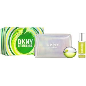 DKNY Be Delicious Cadeauset voor dames - Eau de Parfum 100 ml, Body Mist 125 ml, DKNY Pouch - Aanhoudende fruitige bloemengeur