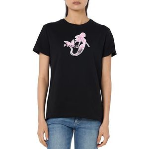Pinko Trapani T-shirt jersey sirène imprimé femme, Z99_Noir Limousine, L