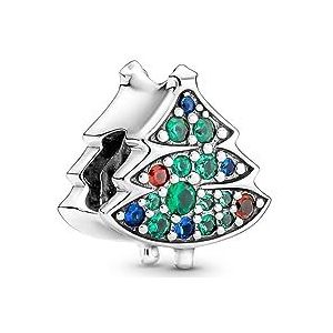 Pandora Moments Charm Kerstboom van sterling zilver met kristal, rood, blauw en groen, Sterling zilver, Zirkoniumoxide