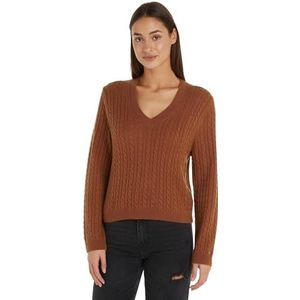 Tommy Hilfiger Ao Cable V-nk zachte wollen trui dames trui, Natuurlijke cognac