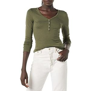 Amazon Essentials T-shirt Henley Slim Fit en tricot côtelé à manches longues pour femme, olive, taille S