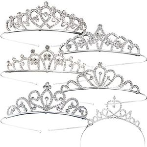 6 stuks haarbanden kroon haar accessoires kristal prinses haaraccessoires kroon strass voor bruiloft, prom, schoonheidswedstrijd (zilverkleur), 12,5 x 14,5 cm, legering en stras, strass, Legering en