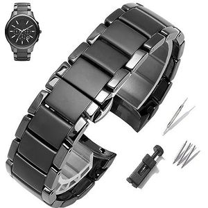Keramische horlogeband voor heren 22 mm 24 mm voor AR1451 AR1452 zwarte keramische horlogebandjes snelsluiting roestvrijstalen vlindersluiting gebogen uiteinden, Agaat