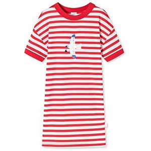 Schiesser Nachthemd voor meisjes, korte mouwen, rood en wit gestreept.