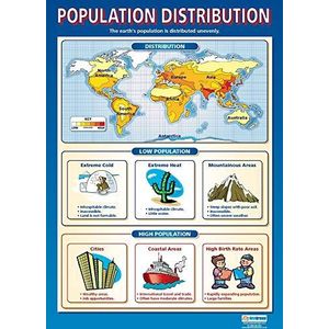 Daydream Education - Populatie verdeling | geografische poster | hoogglans gelamineerd papier met de afmetingen 850 mm x 594 mm (A1) | poster voor geografie klaslokaal, leerbord