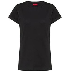HUGO The Plain T-shirt voor dames, van katoenen jersey met logo-print, zwart.