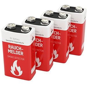 Ansmann 4 stuks 9 V duurzame lithium rookmelder, hoogwaardige batterij voor betere prestaties, 9 V batterij, ideaal voor brand-, bewegingsmelders