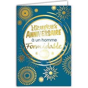 Afie Gelukkige verjaardagskaart voor een man geweldig vuurwerk goud goud sterren blauw gemaakt in Frankrijk, 69-7085