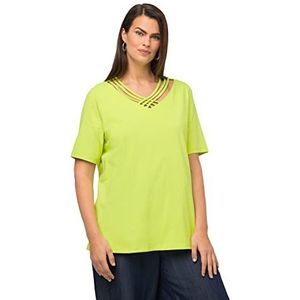 Ulla Popken Tee-shirt, Rubans Décoratifs, Classique, Col en V, Demi Manches Femme, vert clair, 54