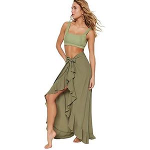 Trendyol Dames Midi Asymmetric Double-Breasted Woven meisjesrok, kaki, 68 dames, kaki, 34, Khaki (stad)