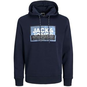 JACK & JONES Jcologan Ss24 Sweatshirt met capuchon met print voor heren, marineblauw blazer