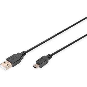 DIGITUS USB 2.0 aansluitkabel - 1,0 m - USB A (mannelijk) naar USB Mini B (5-polig) (mannelijk) - 480 Mbit/s - versie 1 - zwart