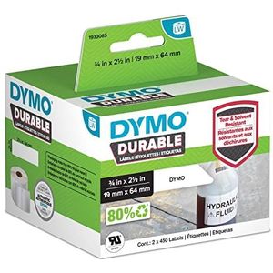 DYMO LW Industrie-etiketten, echt kunststof, wit, 19 x 64 mm, 2 rollen à 450 stuks (900 stuks), voor LabelWriter 450/550 en 4XL/5XL etiketteerders