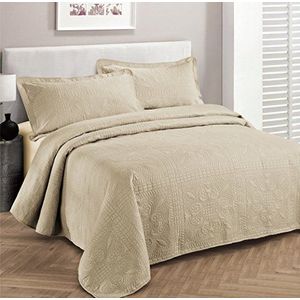 Fancy Collection Luxe sprei met reliëf, 3-delig, beige, 300 cm x 270 cm, kingsize/California King