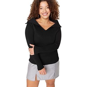 Trendyol Blazer en tricot à col bateau pour femme, Noir, 5XL grande taille