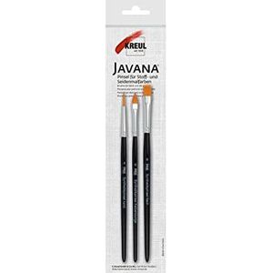 KREUL 49042 Javana penseel voor fijne stoffen, 3 synthetische borstels, kattentong maat 6, maat 4 en plat maat 8