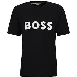 BOSS Heren T-shirt met contrasterend logo van katoenen jersey, zwart.