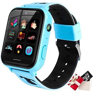 Smartwatch voor kinderen - Muziekspeler - Met dinosaurusriem - 10 spelletjes - Videorecorder - Horloge van 3 tot 14 jaar - Cadeau voor jongens en meisjes - Blauw