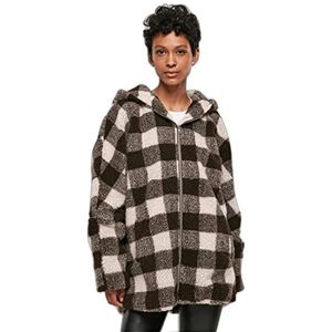 Urban Classics Oversized sherpa-geruite jas met capuchon voor dames, Roze/Bruin