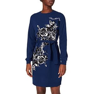 Love Moschino Casual jurk met lange mouwen voor dames met Intarsia Roses motief uit de All Over collectie, Blauw