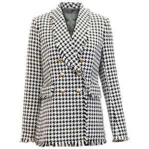 VERO MODA Vmpaige Ls Houndstooth Blazer voor dames, zwart/geruit: wit Houndstooth