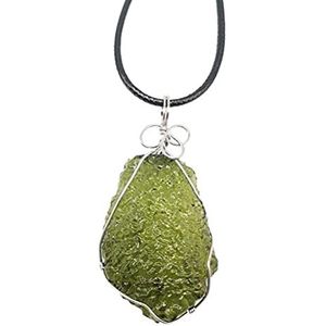 Ayaaa Moldaviet kristallen ketting, onregelmatige stenen hanger natuurlijke kristal energie groene steen edelsteen meteoriet hanger sieraden voor mannen en vrouwen, Stof Lak